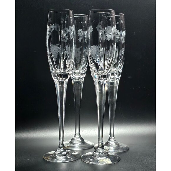 4 Mikasa Bacchus Champagne Flutes 10.7" fine crystal grape vine cut glass elegan - Picture 2 of 10